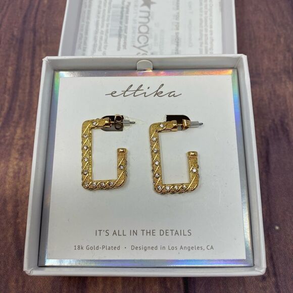 ETTIKA CUBIC ZIRCONIA GOLD SQUARE EARRINGS TC31 - Picture 1 of 3